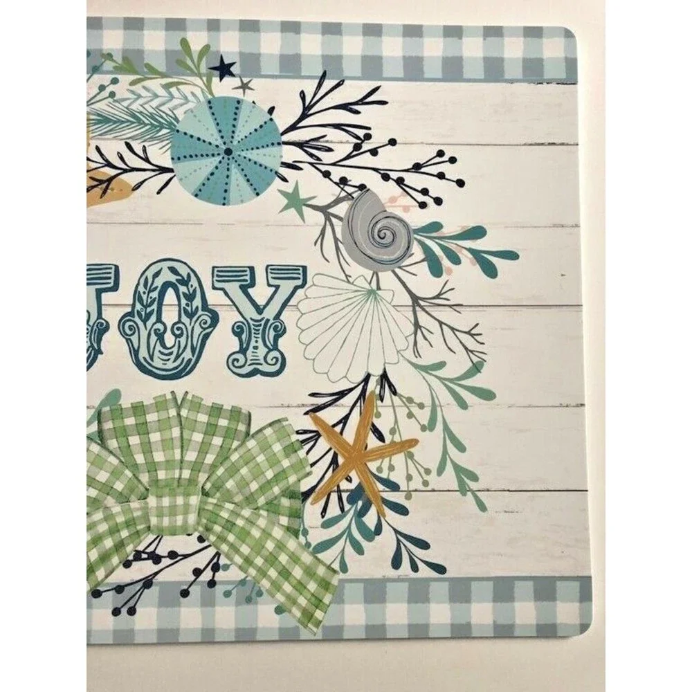 Nautical Christmas Placemats Vinyl Foam Back Joy Shell Wreath Beach Set of 4